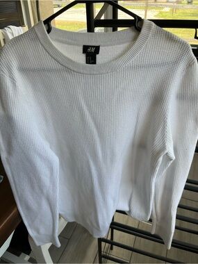 H&M White Waffle Knit Crewneck Sweatshirt